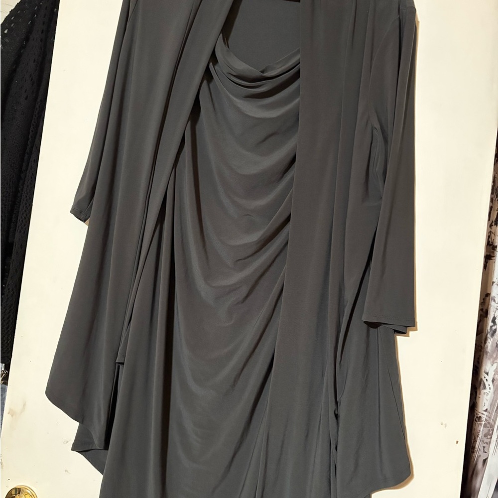 Draped Asymmetric Long Sleeve Dress - Charcoal Gray